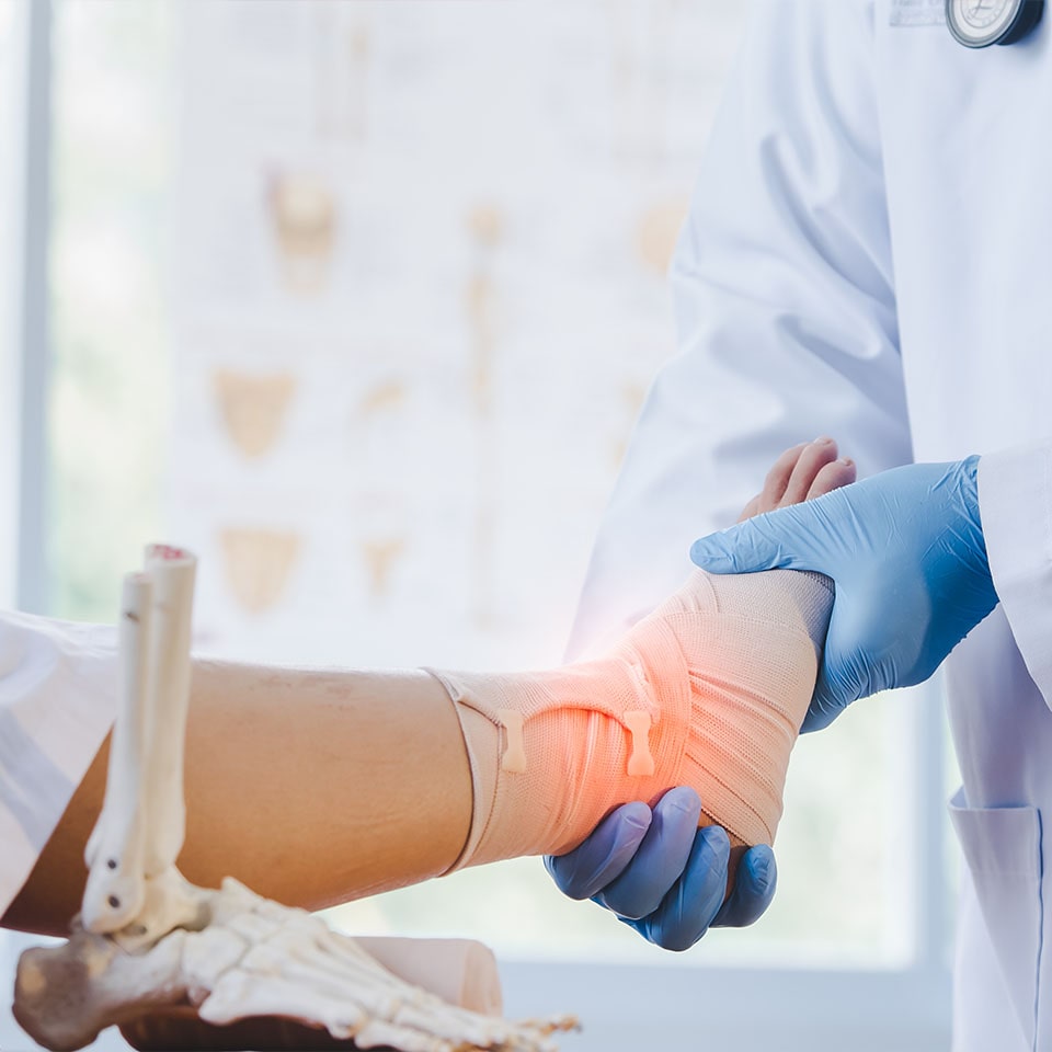 Close-up of pictures of a male orthopedic doctor