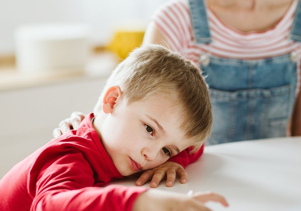 Kid with ADHD don't paying attention to his mother